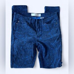 Joe Fresh Womens Pant Blue Paisley Preppy Corduroy Slim Pants 26
